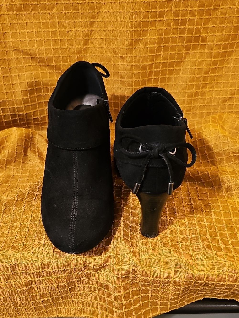 Coach and Four Black Suede Ankle Booties with Back Tie